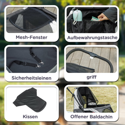 Hondenwagen – Hondenbuggy – Huisdierwagen – Hondenkar – Dog Stroller – Donkergrijs – Inklapbaar Ontwerp – Veiligheidsriemen Met Remmen