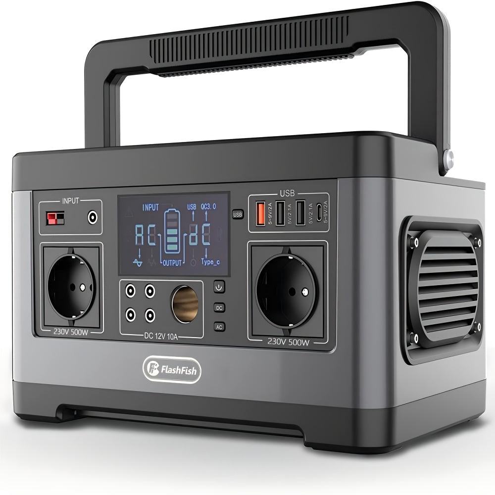 Draagbare Generator – Powerstation – Noodstroomvoorziening – Camping Accu – Mobiele Energiebron – 520Wh Capaciteit – Pure Sinusgolf Output – 500W Continu Vermogen