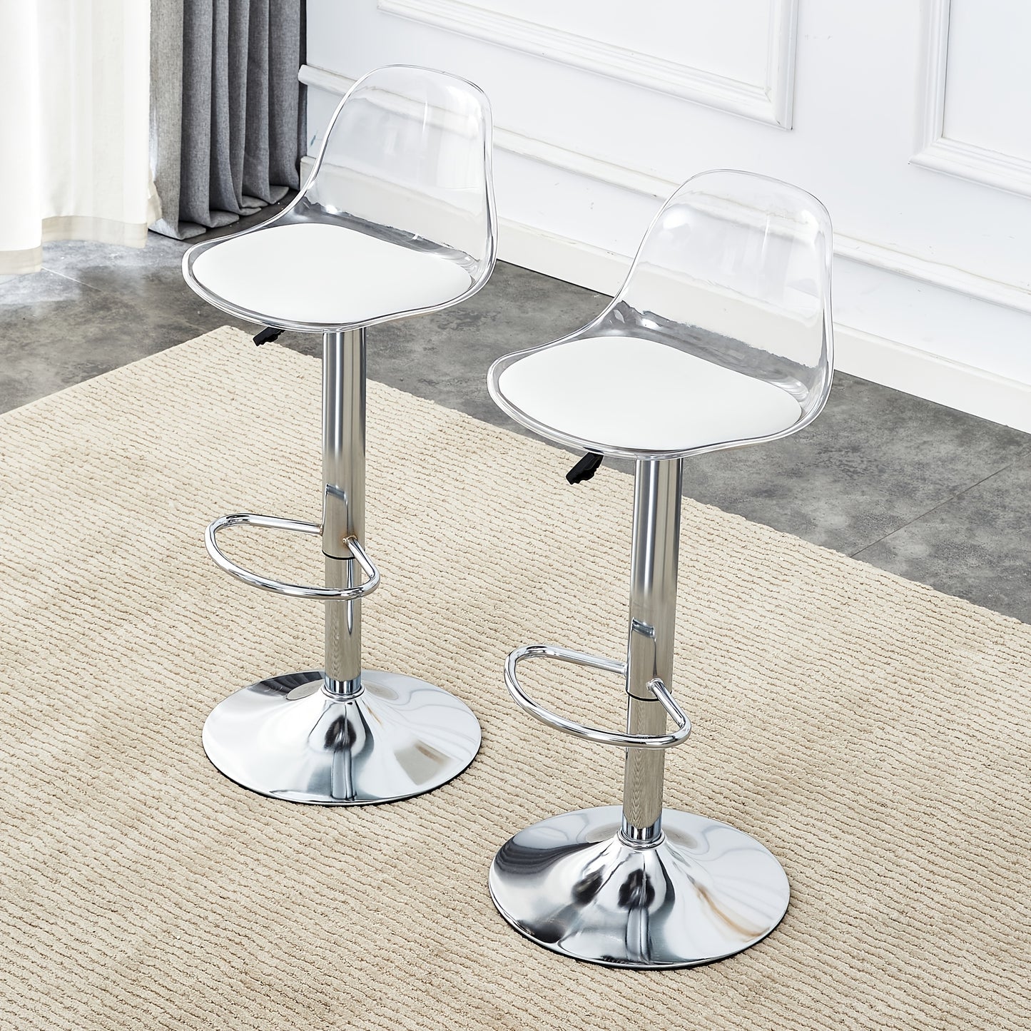 Barkrukken – Barstoelen – Krukken – Stoelen – 2-delige Set – 360° Draaibaar – Verstelbare Hoogte 81,8-99 cm – Transparante Rugleuning – Metalen Poten