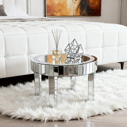 Bijzettafel – Salontafel – Nachtkastje – Tafeltje – Bijzettafeltje – 60x60x50 cm – Spiegelend Glas – Hardhouten Onderstel