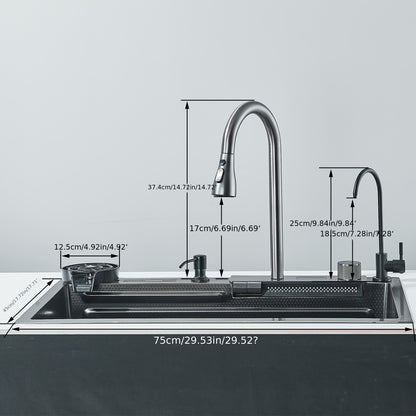 RVS Keukenspoelbak – Inbouwspoelbak – Spoelbak RVS – Enkele Bak – Keukenspoelbak Met Kraan – Gun Grey – Watervalkraan Met Uittrekbare Sproeikop – Duurzaam Roestvrij Staal