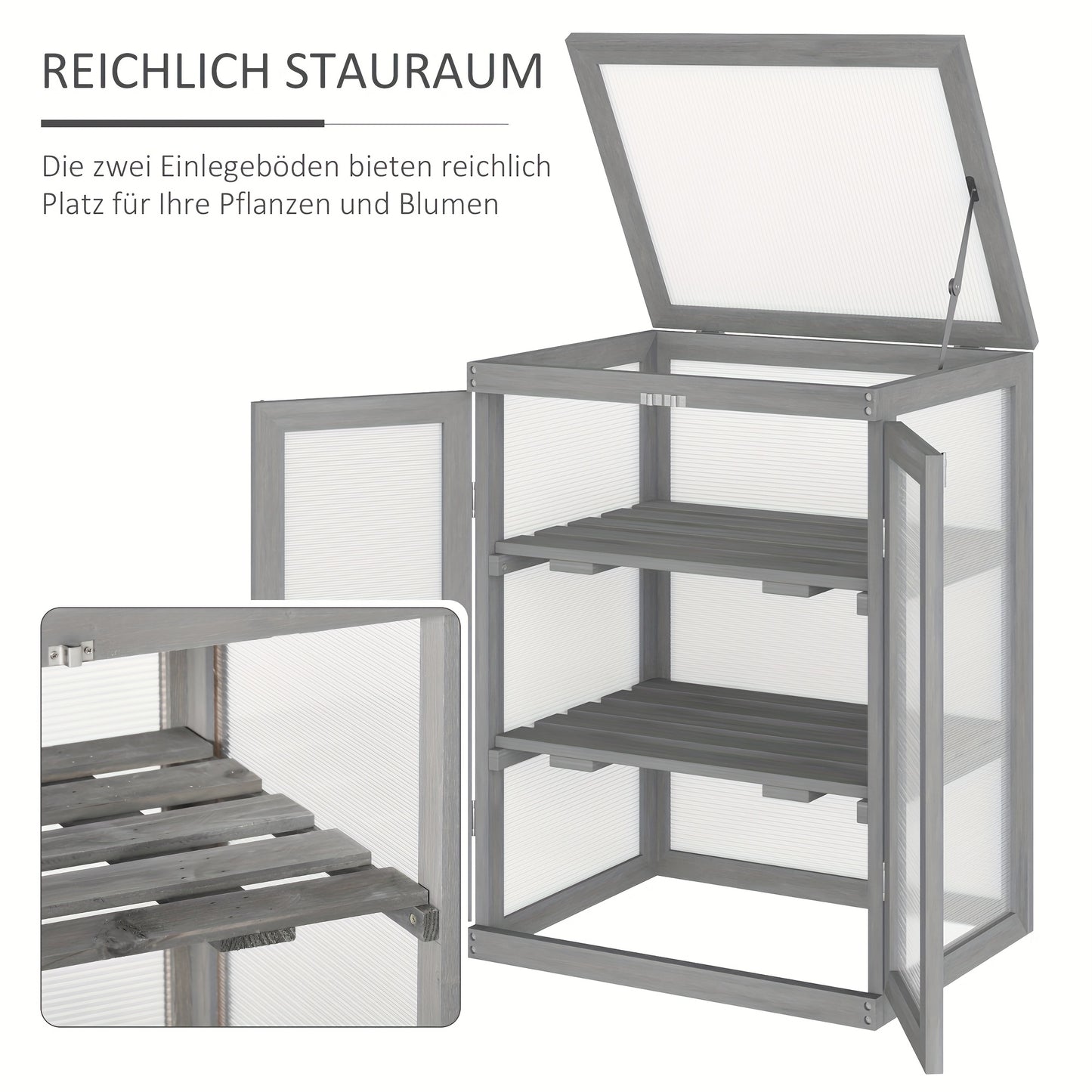 Kweekkas – Kweekkast – Plantenkas – Mini Kas – Cold Frame – 3 Laags – Hout En Polycarbonaat – Weerbestendig – Max 15 Kg Draagvermogen