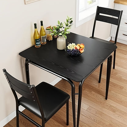 3pcs Modern Farmhouse Dining Table Set with Black Wood & Metal Construction - Sturdy Square Table and 2 Chairs, Space-Saving Compact Design for  Spaces, Easy Assembly, Matte Black Finish for Home or Commercial Use - Ideal for
