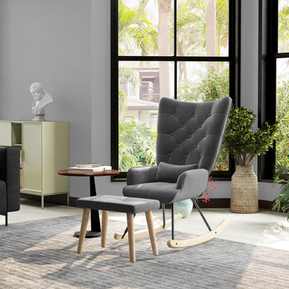 Schommelstoel – Relaxstoel – Fauteuil – Voedingsstoel – Loungestoel – Fluwelen Bekleding – Ergonomisch Design – Houten Poten – 66 x 96 x 101 cm