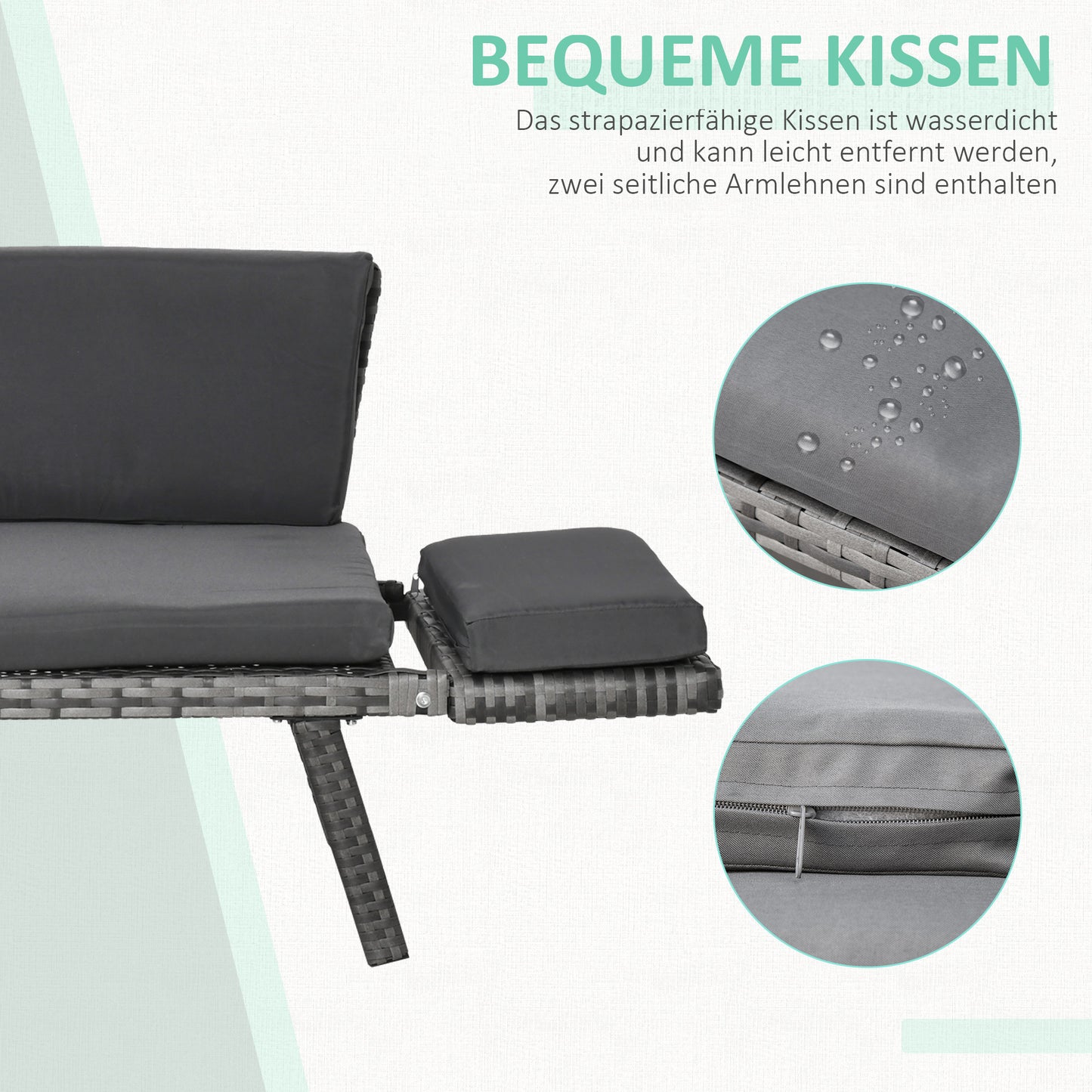 Polyrattan Tuinbank – Tuinmeubel – Buitenbank – Loungesofa – Tuinbank 2 Persoons – Grijs – Weerbestendig Materiaal – Opklapbare Armleuningen – 129 x 63 x 67 cm