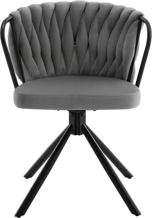 Eetkamerstoel - Set van 2 stoelen - Fluweel eetkamer stoel - Eettafel stoel - Fauteuil - Velvet - Armleuning - Draaibaar - Zwarte Poot - Grijs