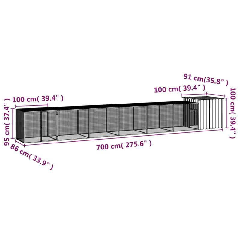 Kippenren – Kippenhok – Pluimveebehuizing – Kippenkooi – Hekwerk – Grijs – Gegalvaniseerd Staal – Extra Robuust – Ruim 700x91x100 cm