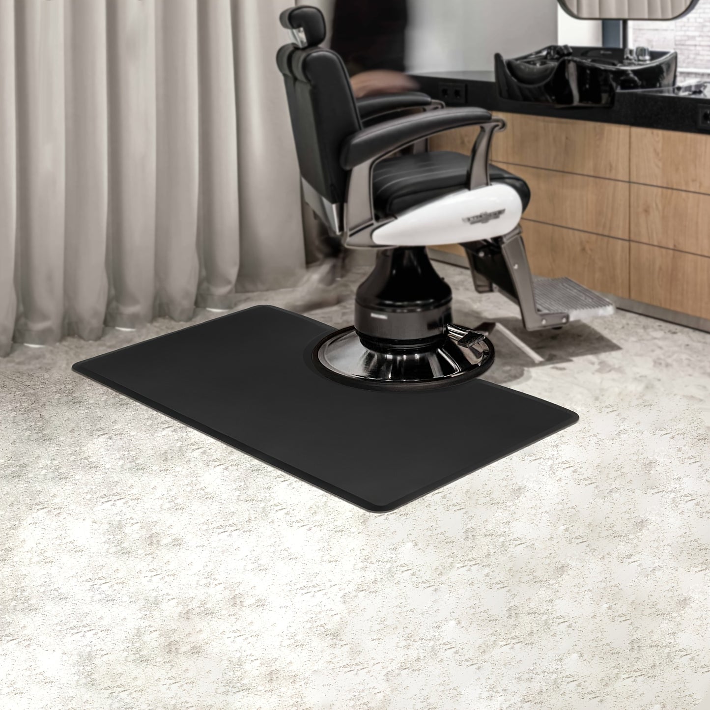 Salon Vloermat – Beauty Mat – Stoelmat – Barber Mat – Haarstylist Mat – Zwart PU+PVC – Extra Dik 18mm – Antislip Veiligheidsrand