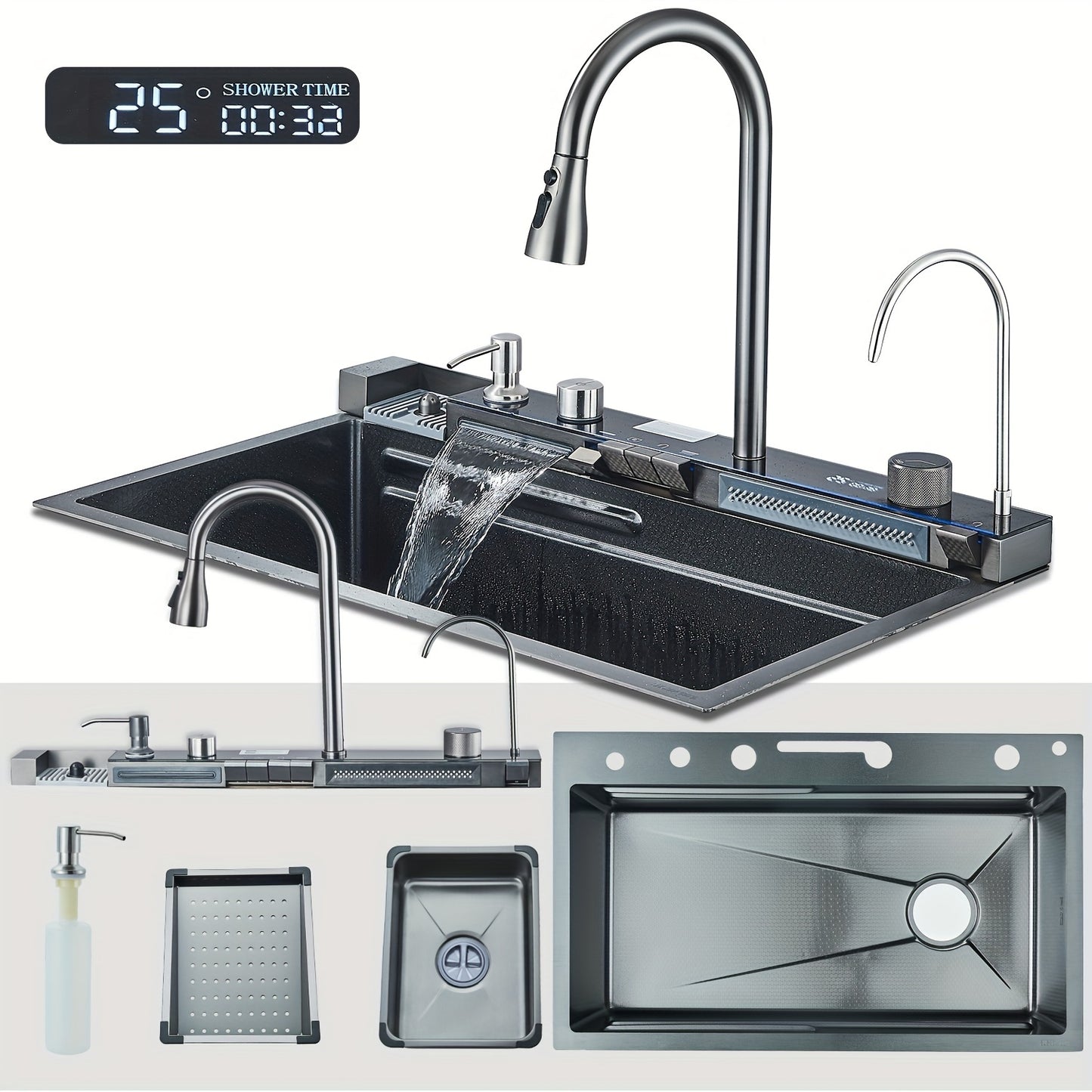 Keukenkraan – Keukenmengkraan – Uittrekbare Kraan – Mengkraan – Watervalkraan – RVS Materiaal – Brushed Golden Afwerking