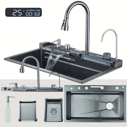 Keukenkraan – Keukenmengkraan – Uittrekbare Kraan – Mengkraan – Watervalkraan – RVS Materiaal – Brushed Golden Afwerking