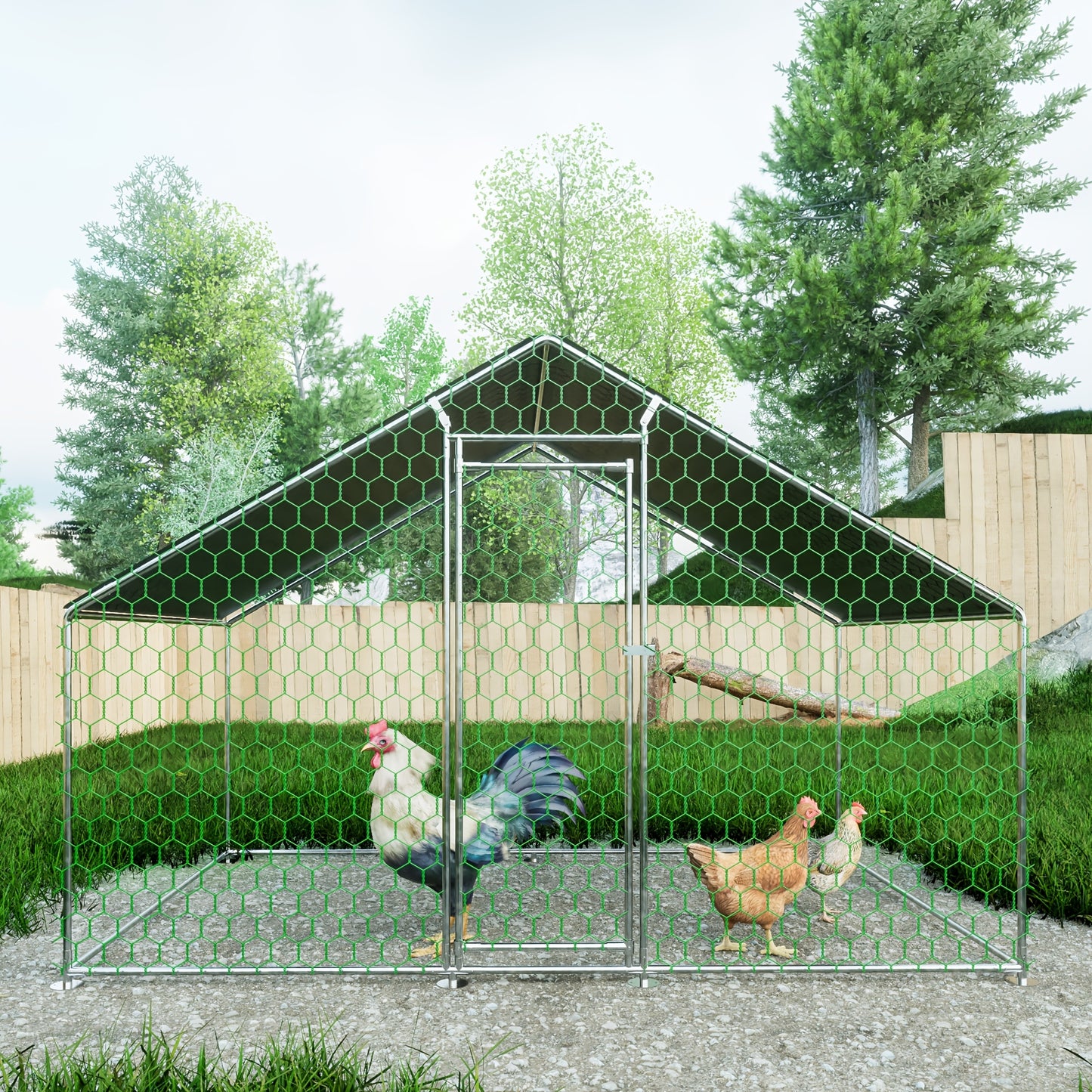 Free Range Chicken House 3x2x2m with Safety Lock And Waterproof PE Cloth, Metal Free Range Fence for Chickens, Rabbits And Other Small Animals