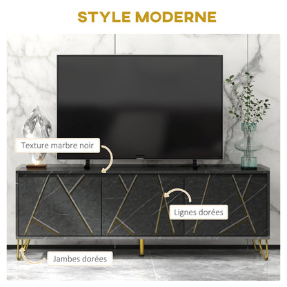 TV Meubel – TV Kast – TV Dressoir – TV Bank – Tv Meubel Metaal – 147 cm – Marmer Effect – Softclose Deuren – Kabelmanagement