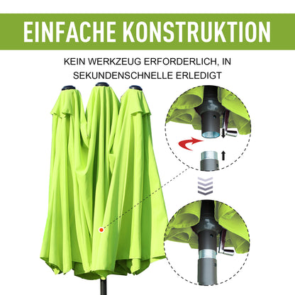 Grote Ovale Parasol – Zonnescherm – Terrasparasol – Dubbele Parasol – Marktparasol – Handzwengel – Lichtbruin Polyester – Windbestendig & XXL Schaduw