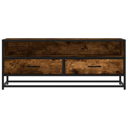 TV Cabinet Smoked Oak 100x34.5x40 cm Engineered Wood and Metal TV Stand Entertainment Center with Storage, Media Television Table for Living Room Bedroom