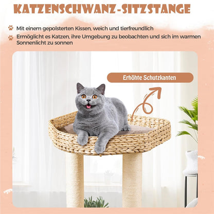 Krabpaal – Kattentoren – Kattentree – Kattenmeubel – Kattenspeelplaats – 4 Lagen 132 cm Hoog – Sisal Krabpalen & Pluche Condo Koffiekleur