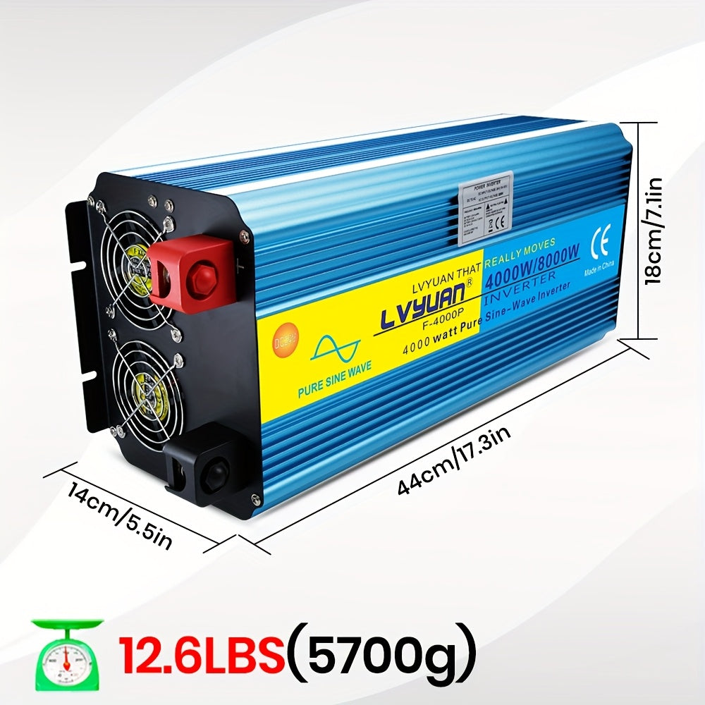 LVYUAN Pure Sine Wave 4000W Power Inverter, 4000W Rated Power Car Electronic Inverter, 8000W (Peak) Power Converter, Car Household High Power Outdoor Camping Emergency Backup Convert Highly Efficient And Stable Compatible Wit