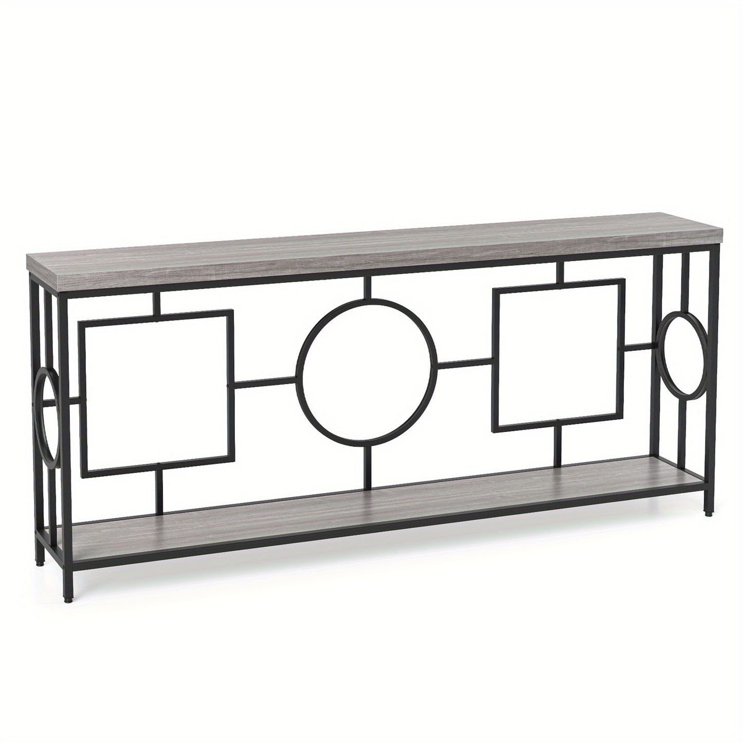 Sidetable – Consoletafel – Wandtafel – Haltafel – Bijzettafel – Industrieel Design – Tweelaags Kunstmarmeren Blad – Stevig Metalen Frame 152,4x30,48x76,2 cm