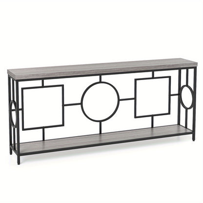 Sidetable – Consoletafel – Wandtafel – Haltafel – Bijzettafel – Industrieel Design – Tweelaags Kunstmarmeren Blad – Stevig Metalen Frame 152,4x30,48x76,2 cm