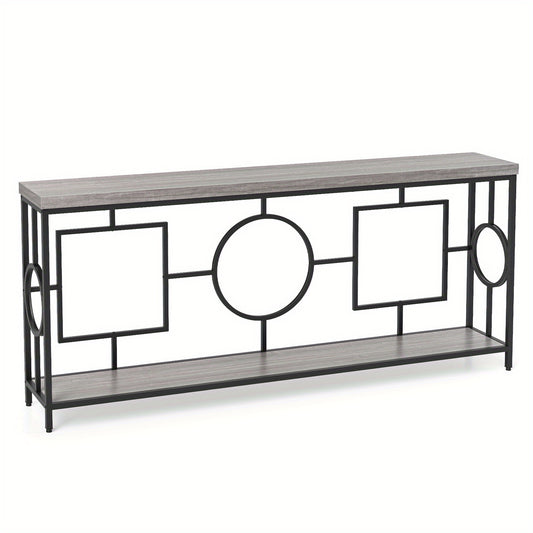 Sidetable – Consoletafel – Wandtafel – Haltafel – Bijzettafel – Industrieel Design – Tweelaags Kunstmarmeren Blad – Stevig Metalen Frame 152,4x30,48x76,2 cm