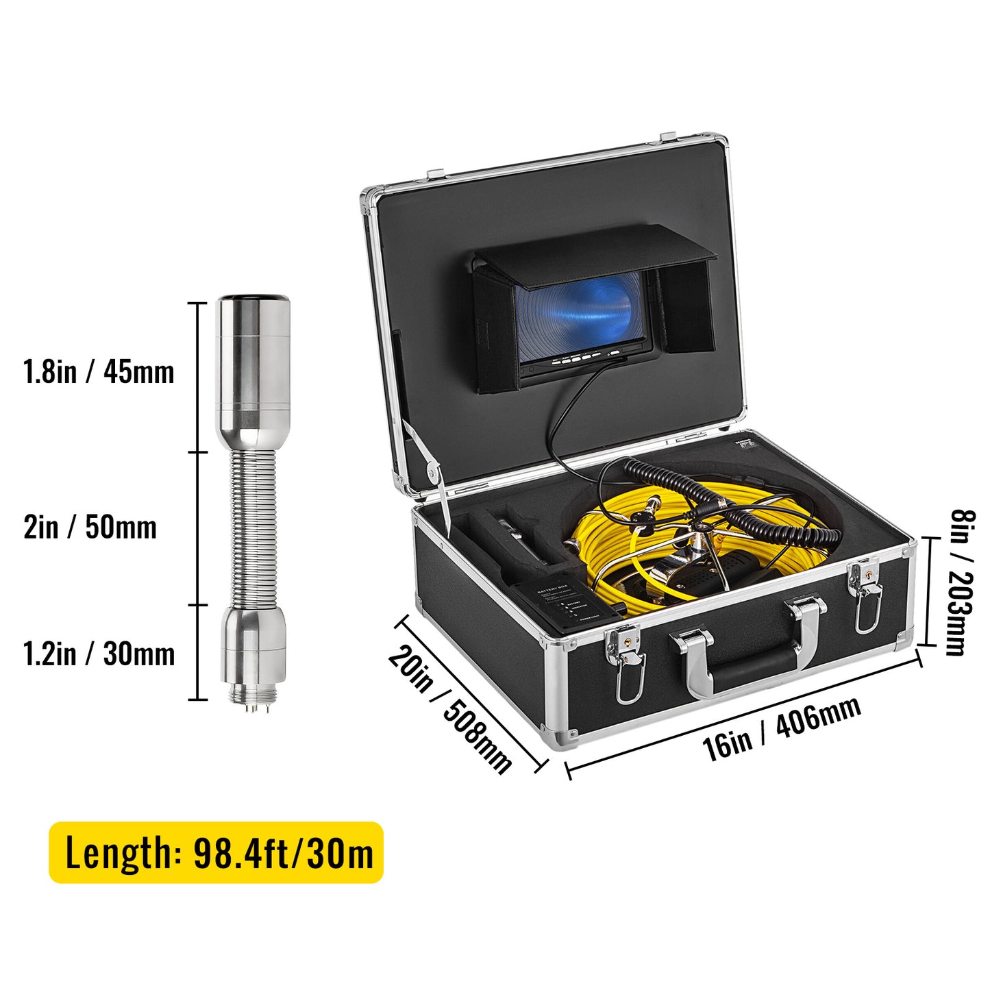 Rioolcamera – Inspectiecamera – Endoscoop – Afvoercamera – Pijpinspectiecamera – 7 inch TFT LCD Scherm – 30 M Kabel met 12 LED’s Waterproof