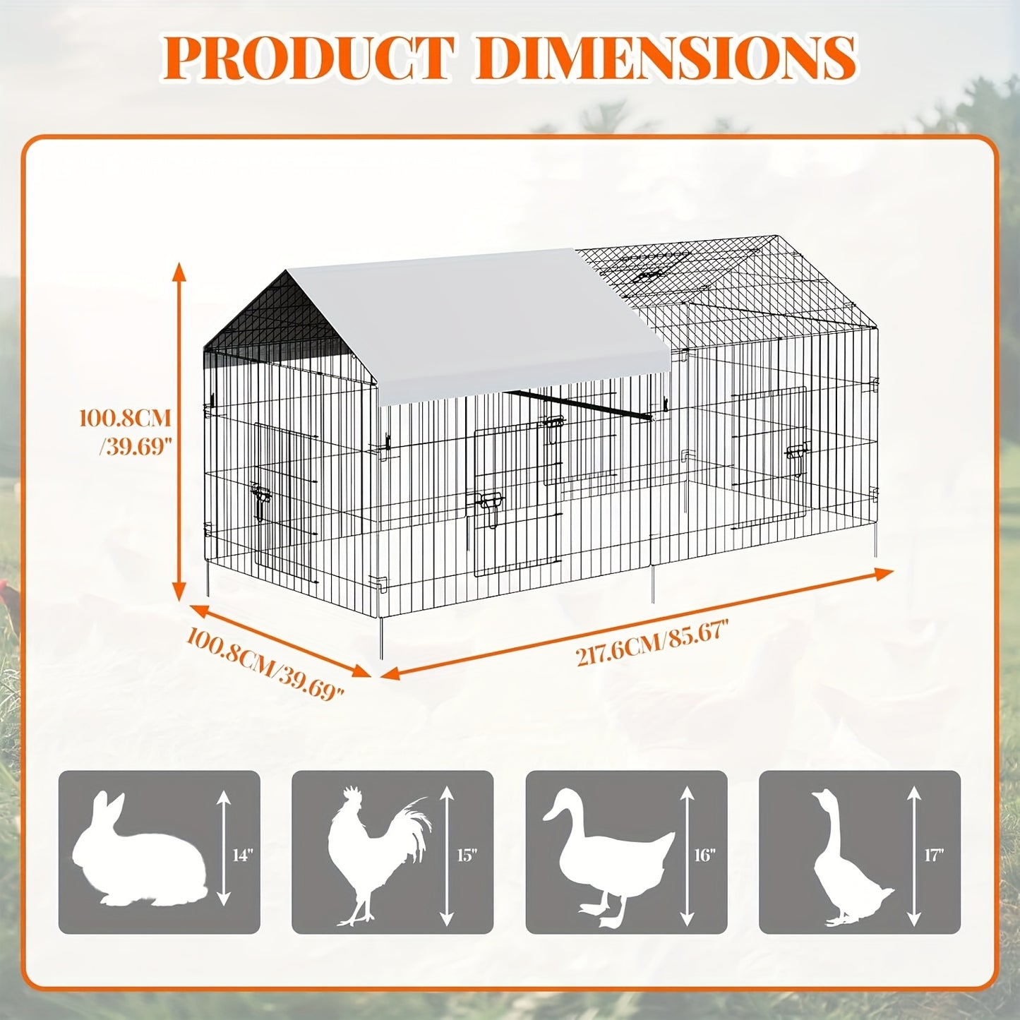 Kippenhok – Kippenren – Pluimveestal – Buitenren – Dierenhok – Metaal – 218x101x101 cm – Waterdicht – UV-Bestendig