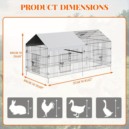 Kippenhok – Kippenren – Pluimveestal – Buitenren – Dierenhok – Metaal – 218x101x101 cm – Waterdicht – UV-Bestendig