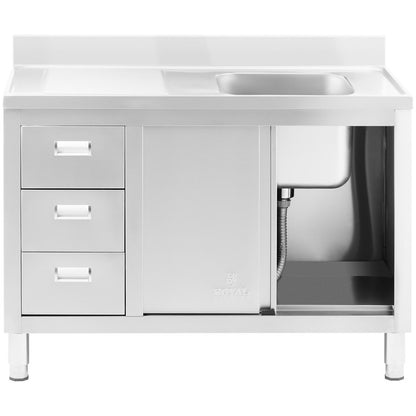 Roestvrijstalen Spoelbak – Keukenspoelbak – Spoelunit – Spoelbak Met Kast – Onderbouw Spoelbak – Diepe Spoelbak 40x40x30 cm – Rvs Materiaal Met Schuifdeuren
