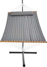 Hangmat met Standaard - Stalen kettingen - Grijs verdikt doek met Kussen - 2 Persoons - 376x105x140cm - Max 210kg