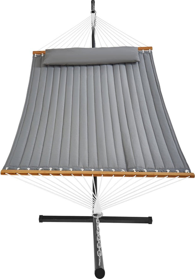 Hangmat met Standaard - Stalen kettingen - Grijs verdikt doek met Kussen - 2 Persoons - 376x105x140cm - Max 210kg