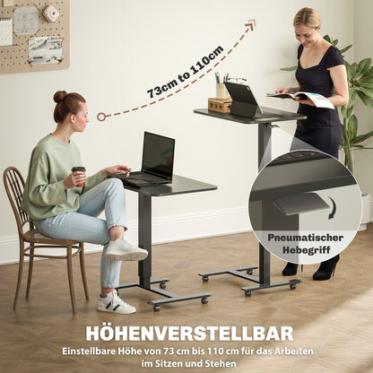 Zitsta bureau – Zit-stand bureau – Sta bureau – Verstelbaar bureau – Elektrisch bureau – C-vormig design – Handmatig verstelbaar 70-110 cm – Met wieltjes en rem