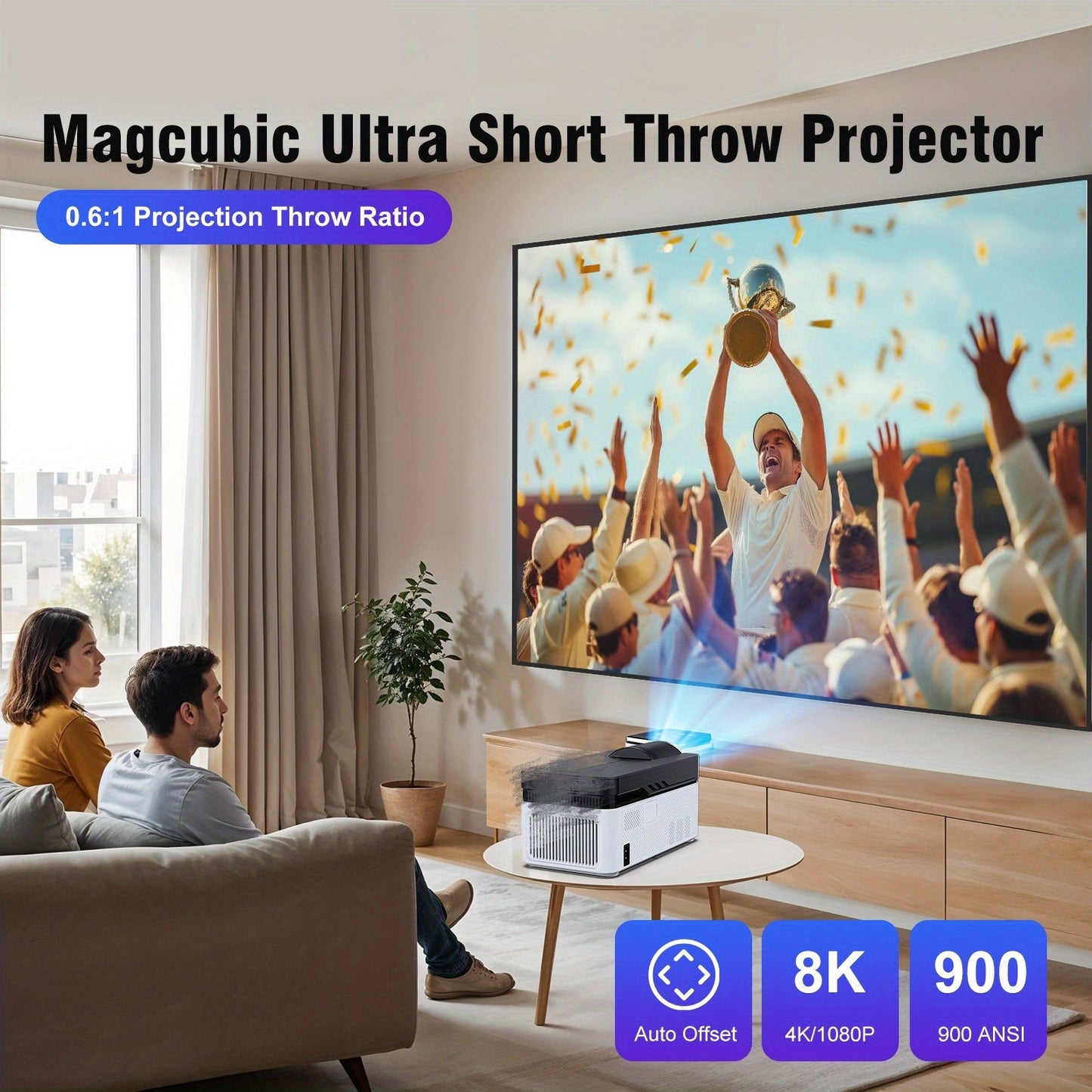 Mini Projector – Mini Beamer – Draagbare Projector – Thuisbioscoop Beamer – Android Beamer – Ultra Short Throw 0.6:1 – Full HD 1920x1080p – 900 Lumen Helderheid – Ingebouwde 5W Stereo Speakers