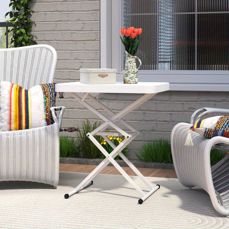 Tuintafel – Bijzettafel – Balkontafel – Buiten tafel – Campingtafel – Verstelbaar en Inklapbaar – Lichtgewicht en Duurzaam kunststof – 65x45x70 cm – Wit