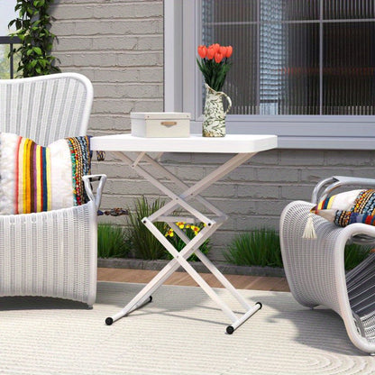 Tuintafel – Bijzettafel – Balkontafel – Buiten tafel – Campingtafel – Verstelbaar en Inklapbaar – Lichtgewicht en Duurzaam kunststof – 65x45x70 cm – Wit