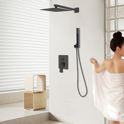 Doucheset – Regendouche – Handdouche – Douchekraan – Douchegarnituur – Messing – Mat Zwart – 25x25 cm – Waterbesparend