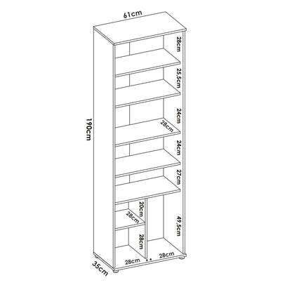 Kast – Opbergkast – Schoenenkast – Garderobekast – Dressoir – Multifunctioneel – 7 Verstelbare Planken – Melamine Spaanplaat Wit – 61x35x190 cm