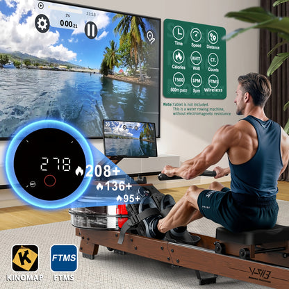 Roeimachine – Waterroeier – Fitnessroeier – Homegym Roeimachine – Indoor Roeitrainer – Massief Eikenhout – Inklapbaar & Waterweerstand – Geschikt Voor 1,2m Tot 2m & Max 175 kg