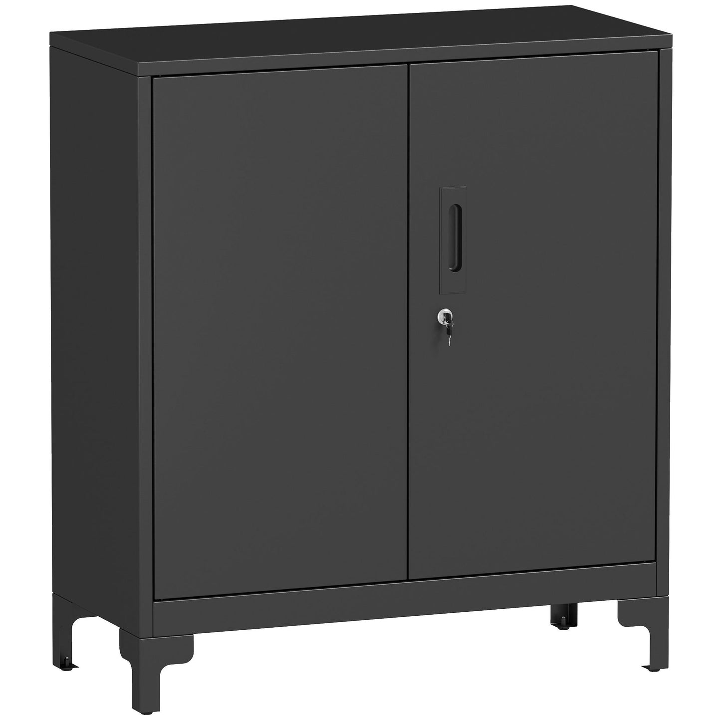 Metalen Kantoorkast – Opbergkast – Archiefkast – Lockerkast – Gereedschapskast – Zwart – 2-laags Design – Inclusief Slot en Sleutels