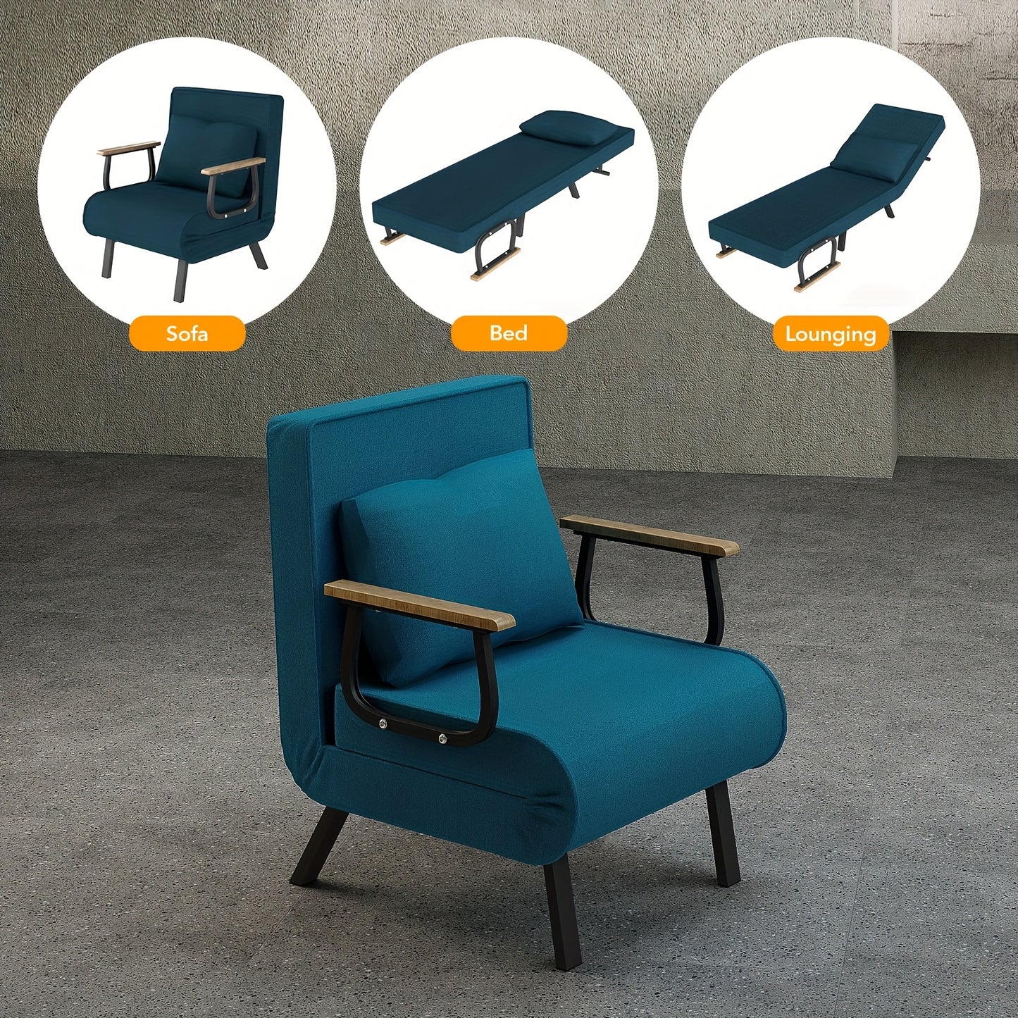 Opvouwbare Slaapbank – Slaapbank Bedbank Slaapsofa Logeerbank – Blauw – Robuuste Houten Armleuningen – Eenvoudig Vouwmechanisme Met Wieltjes