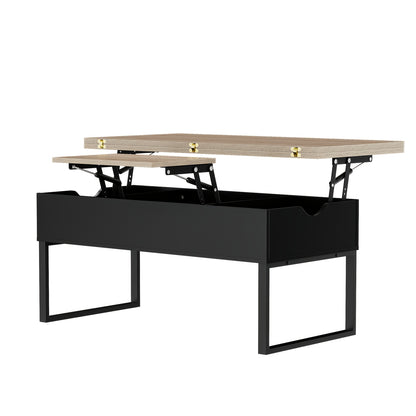 Koffietafel – Salontafel – Bijzettafel – Verstelbare Tafel – Uitschuifbare Lade – Dubbel Hefblad – Walnootkleur – Hoogte Verstelbaar – Verborgen Opbergruimte