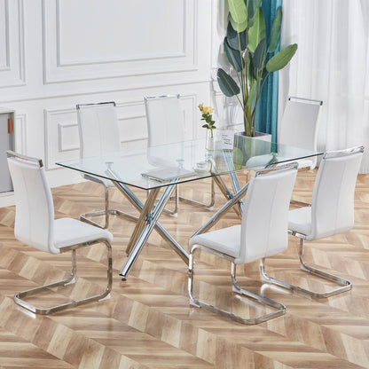 Bar stool, free-swinging chair, chrome-plated metal frame, weight capacity 120kg, padded seat, faux leather upholstery, white (set of 4)