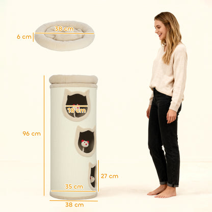 Krabpaal voor Katten – Krabboom – Kattenpaal – Kattenmeubel – Krabtoren – 4 Niveaus met Wasbaar Bed – 3 Slaapholletjes – Grijs – 96 cm – Voor Meerdere Katten