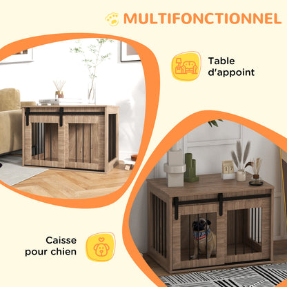 Hondenbench – Hondenkooi – Hondenkrat – Hondenhok – Reisbench – Opvouwbaar – Metaal met Houtlook – 57x80x54 cm – 2 Deuren