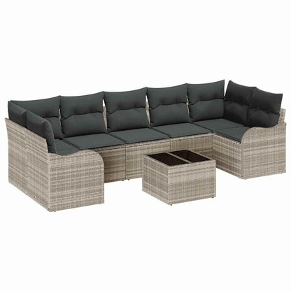 Modulaire Loungeset – Tuinset – Buitenbank – Loungesofa – Zithoek Buiten – Lichtgrijs – Kunststof Rattan – Waterafstotende Kussens – Verstelbare Poten