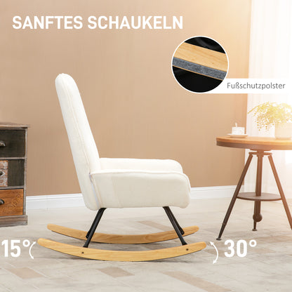 Schommelstoel – Relaxstoel – Fauteuil – Loungestoel – Voedingsstoel – Sherpa Fleece Bekleding – Massief Houten Frame – 150 kg Draagvermogen – 63x95x97 cm