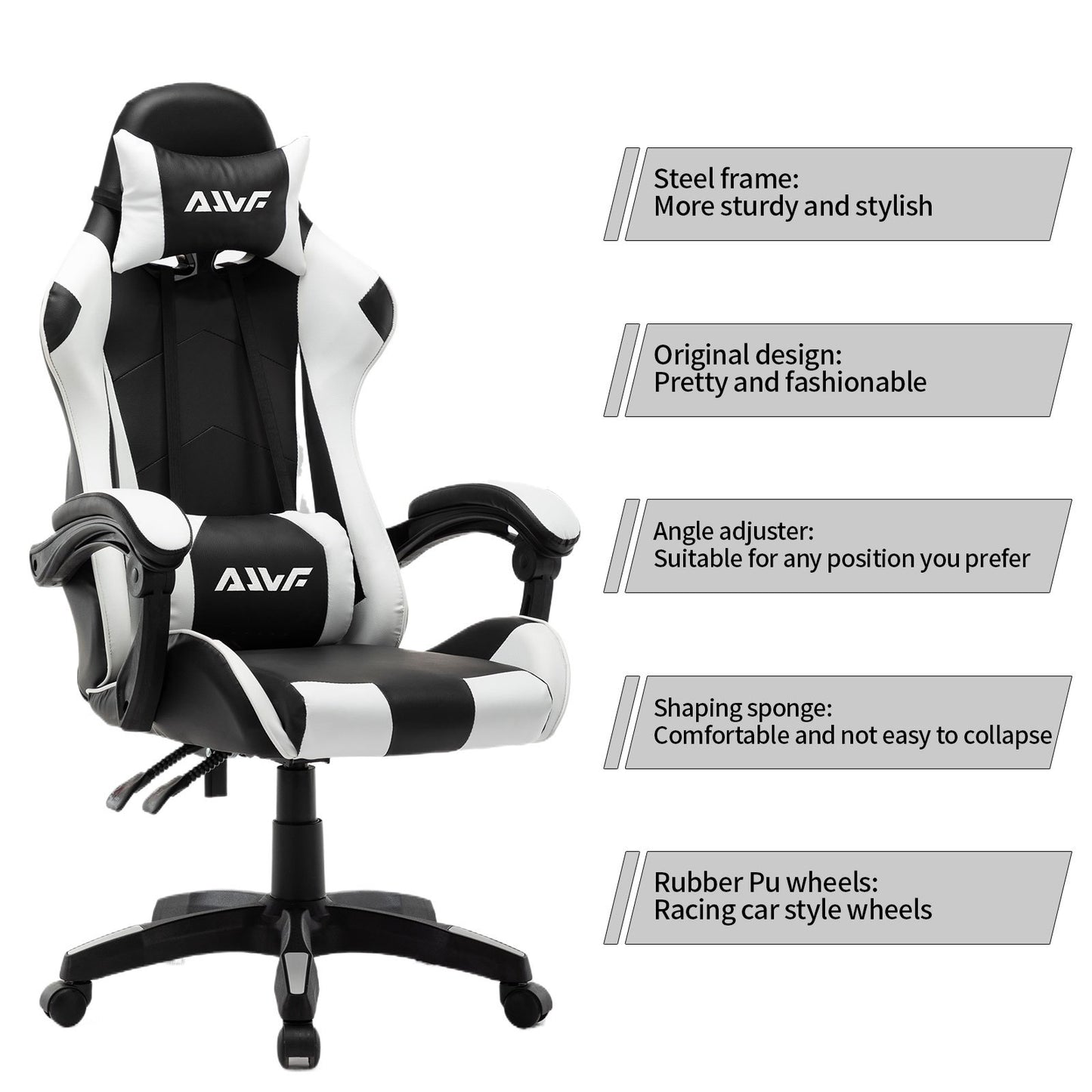 Gamingstoel – Gamestoel – Gaming Chair – Bureaustoel – Game Stoel – Ergonomisch Design – Kunstleer Bekleding – Verstelbare Rugleuning – 360° Draaibaar – Wit
