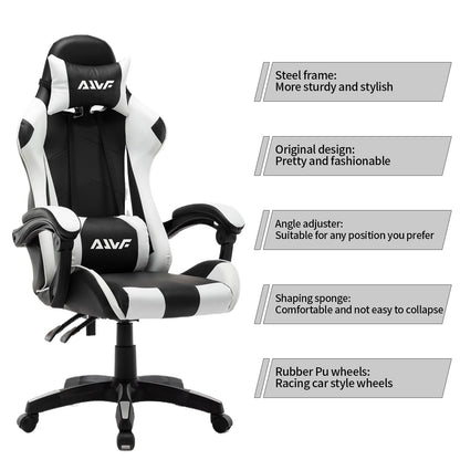 Gamingstoel – Gamestoel – Gaming Chair – Bureaustoel – Game Stoel – Ergonomisch Design – Kunstleer Bekleding – Verstelbare Rugleuning – 360° Draaibaar – Wit