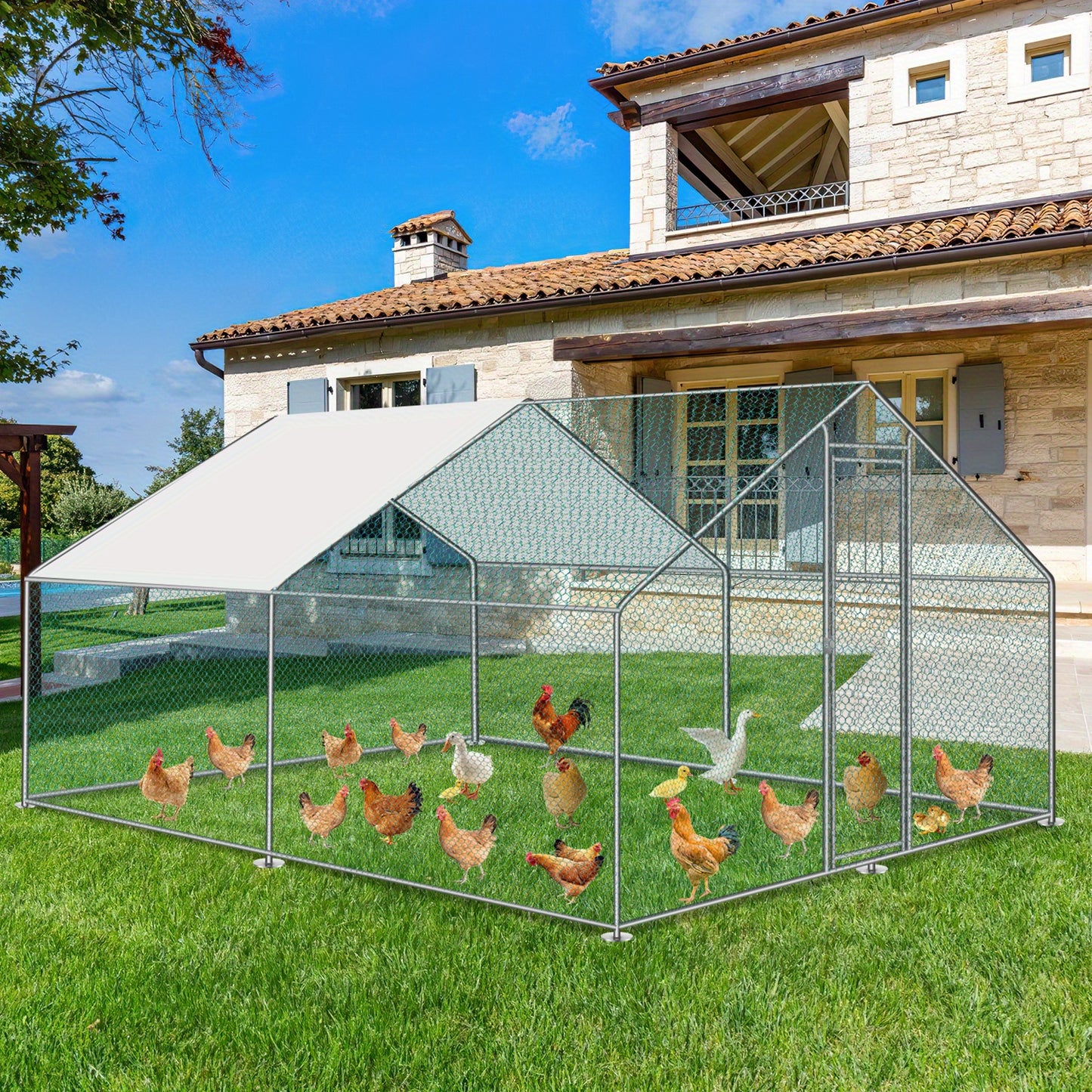 Kippenhok – Dierenkooi – Kippenren – Buitenverblijf – Pluimveestal – 3x4x2 Meter – Gegalvaniseerd Metaal – Waterdicht & Weerbestendig