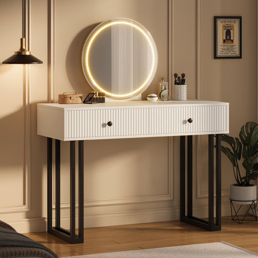 Kaptafel Wit – Make-up Tafel – Schminktisch – Dressingtafel – Toilette – Compact Ontwerp – 2 Ruime Lades – 69 cm Hoogte – Direct Gebruiksklaar – Glamour Stijl