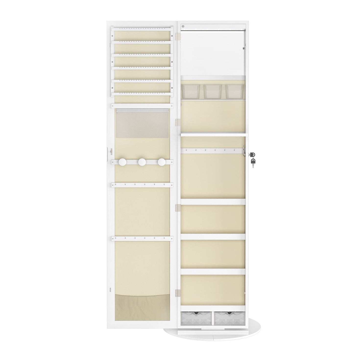 3-in-1 Sieradekast – Sieradenkast – Staande Spiegelkast – Draaibare Spiegel – Opbergrek Sieraden – 360° Draaibaar – Afsluitbaar Met Slot – Wit – 161 x 54,5 x 10 cm