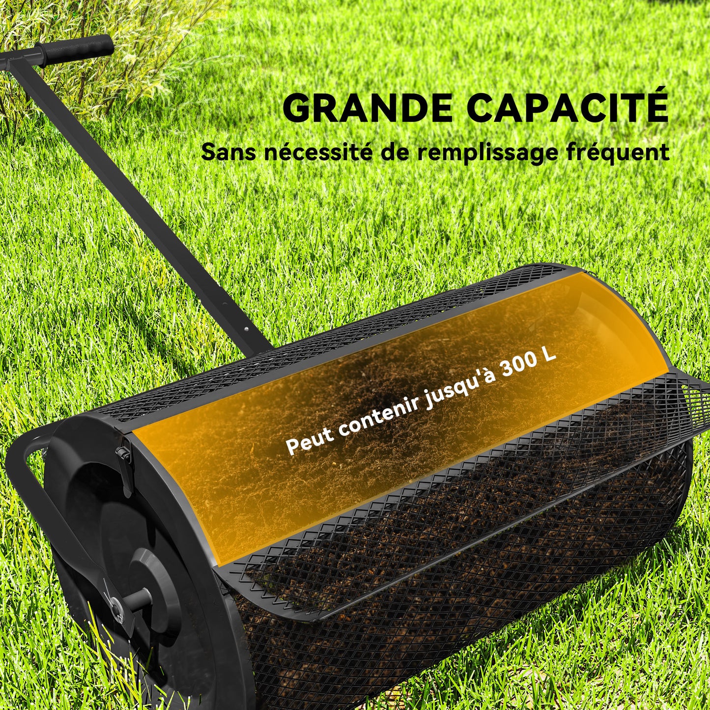 Meststrooier – Compoststrooier – Strooiwagen – Tuinstrooier – Gazonstrooier – 300 L Inhoud – Verstelbare T-Handle 62-67 cm